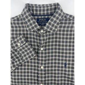 Polo Ralph Lauren Mens Gray Plaid Slim Fit Long Sleeve Button Down Shirt Lg